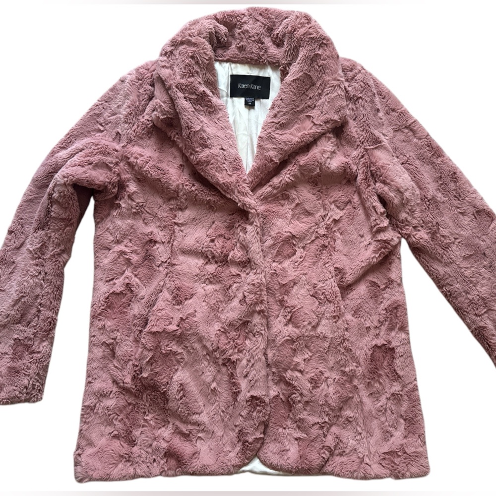 Karen Kane Pink Faux Fur Jacket Coat Medium Soft Plush Textured Winter